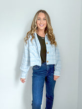 Load image into Gallery viewer, Rachel Cropped Fit Plaid Button Down Jacket- Light Blue
