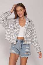Load image into Gallery viewer, Rachel Cropped Fit Plaid Button Down Jacket- Grey