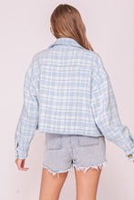 Load image into Gallery viewer, Rachel Cropped Fit Plaid Button Down Jacket- Light Blue