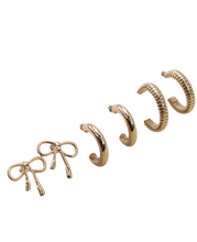 Load image into Gallery viewer, Mini Bow Huggie Hoop Trio
