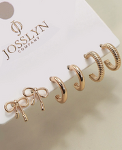 Load image into Gallery viewer, Mini Bow Huggie Hoop Trio