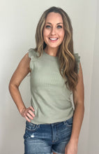 Load image into Gallery viewer, Kristen Olive Ribbed Tank with Ruffle
