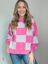 Load image into Gallery viewer, Amber Checkered Bishop Sleeve Sweater
