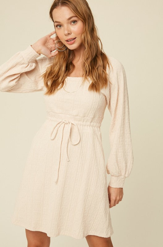 Allie Cable Square Neck Drawstring Dress