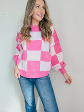 Load image into Gallery viewer, Amber Checkered Bishop Sleeve Sweater
