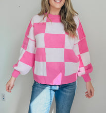 Load image into Gallery viewer, Amber Checkered Bishop Sleeve Sweater
