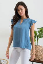 Load image into Gallery viewer, Sadi Ruffle Sleeve Chambray Top
