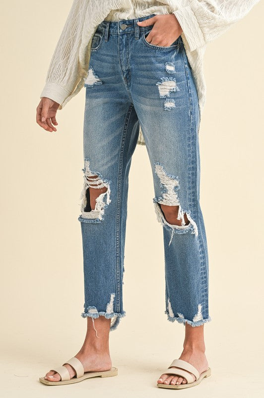 High Rise Distressed Denim