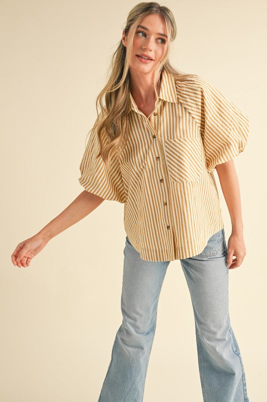 Lainey Mustard Stripe Button Down