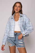 Load image into Gallery viewer, Rachel Cropped Fit Plaid Button Down Jacket- Light Blue
