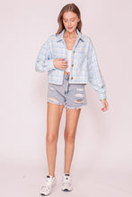 Load image into Gallery viewer, Rachel Cropped Fit Plaid Button Down Jacket- Light Blue
