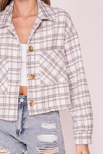 Load image into Gallery viewer, Rachel Cropped Fit Plaid Button Down Jacket- Grey
