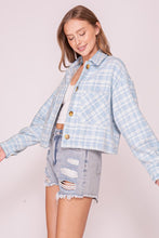 Load image into Gallery viewer, Rachel Cropped Fit Plaid Button Down Jacket- Light Blue
