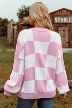 Load image into Gallery viewer, Amber Checkered Bishop Sleeve Sweater
