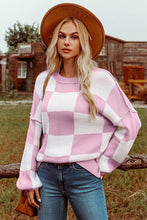 Load image into Gallery viewer, Amber Checkered Bishop Sleeve Sweater
