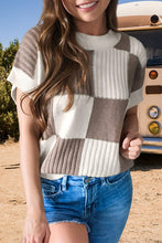 Load image into Gallery viewer, Checkered Crew Neck Short Sleeve Sweater
