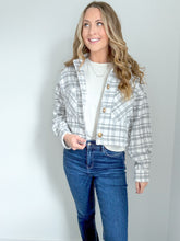 Load image into Gallery viewer, Rachel Cropped Fit Plaid Button Down Jacket- Grey
