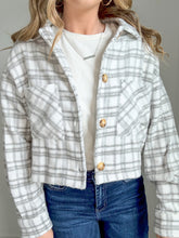 Load image into Gallery viewer, Rachel Cropped Fit Plaid Button Down Jacket- Grey
