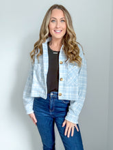 Load image into Gallery viewer, Rachel Cropped Fit Plaid Button Down Jacket- Light Blue
