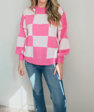 Load image into Gallery viewer, Amber Checkered Bishop Sleeve Sweater
