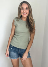 Load image into Gallery viewer, Kristen Olive Ribbed Tank with Ruffle
