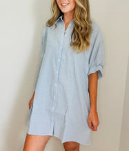 Load image into Gallery viewer, Malibu Blue Striped Button Down Dress
