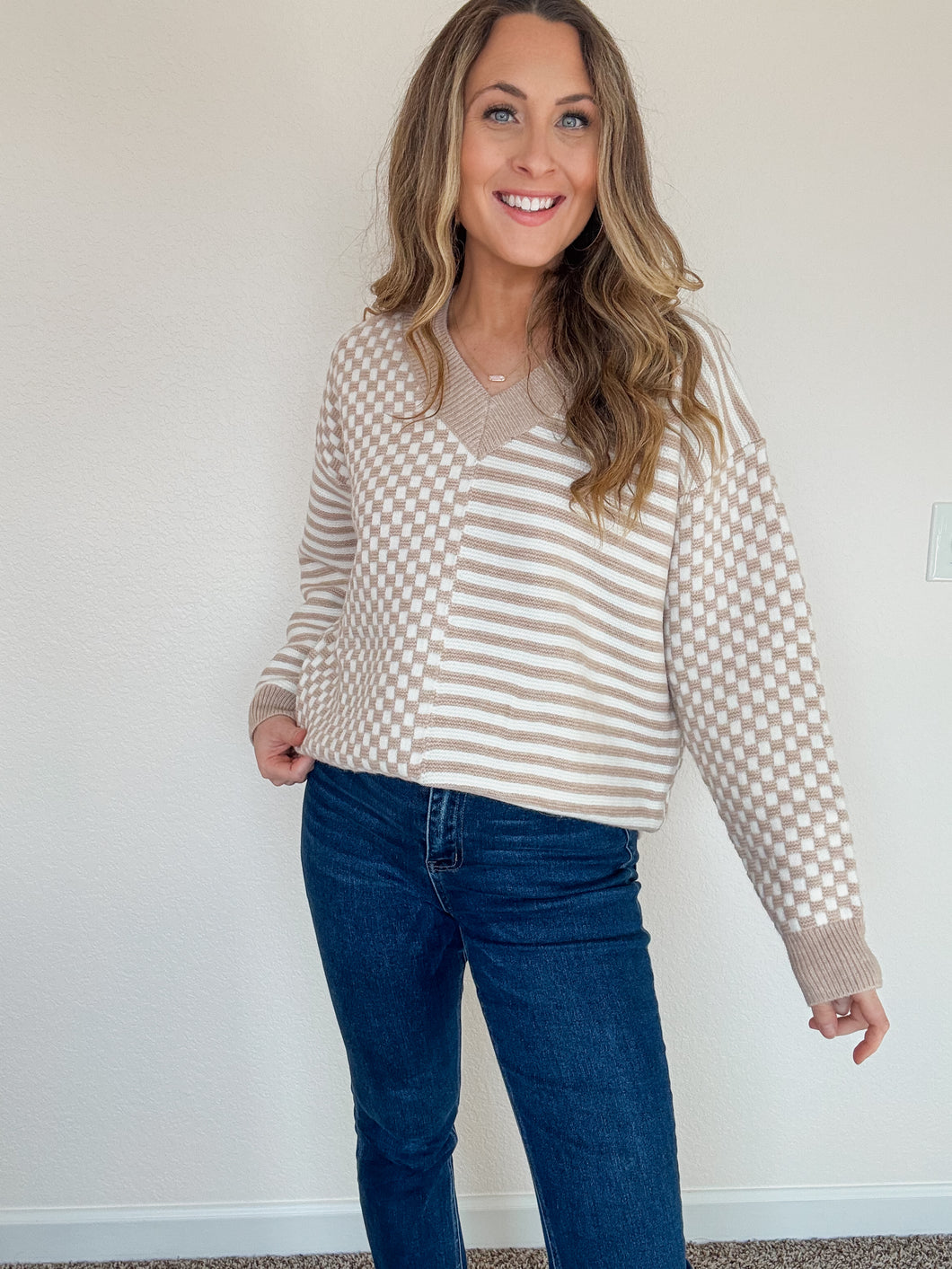 Gianna Checker Pattern Drop Shoulder Sweater