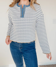 Load image into Gallery viewer, Textured Frilly Trim Henley Long Sleeve Top
