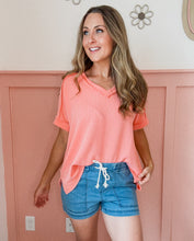 Load image into Gallery viewer, Corded Rib Short Sleeve- Coral

