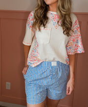 Load image into Gallery viewer, Blue Gingham Printed High Waist Shorts
