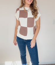 Load image into Gallery viewer, Checkered Crew Neck Short Sleeve Sweater
