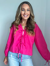 Load image into Gallery viewer, Kennedy Pink Front Tie Blouse
