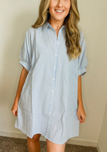 Load image into Gallery viewer, Malibu Blue Striped Button Down Dress
