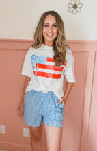 Load image into Gallery viewer, Blue Gingham Printed High Waist Shorts
