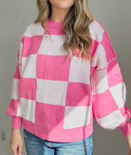 Load image into Gallery viewer, Amber Checkered Bishop Sleeve Sweater
