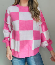 Load image into Gallery viewer, Amber Checkered Bishop Sleeve Sweater
