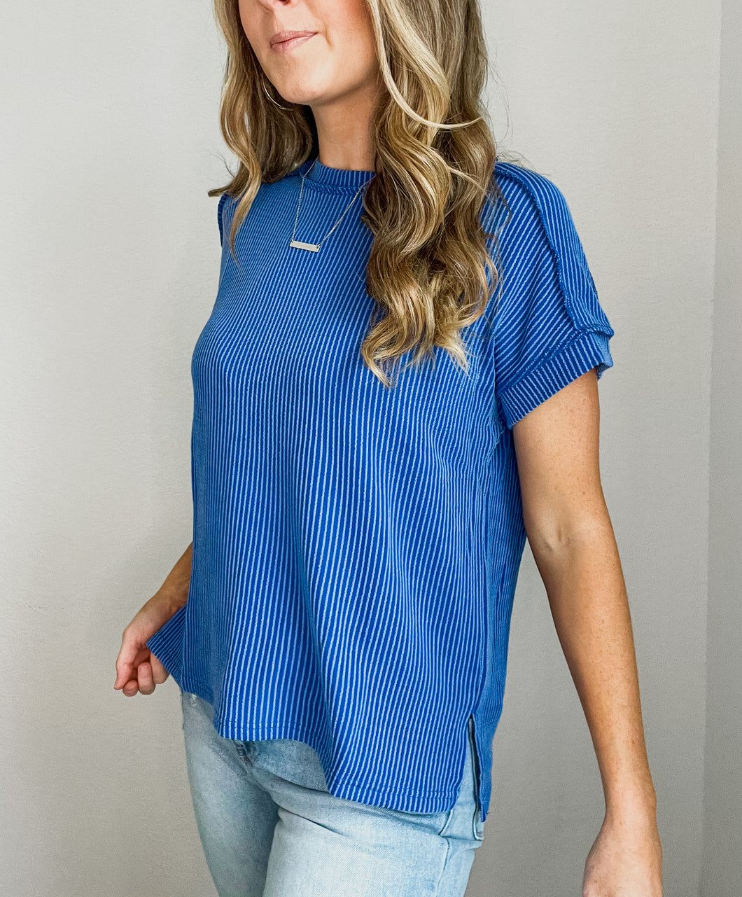 Rylan Ribbed Tee- Blue