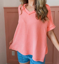 Load image into Gallery viewer, Corded Rib Short Sleeve- Coral
