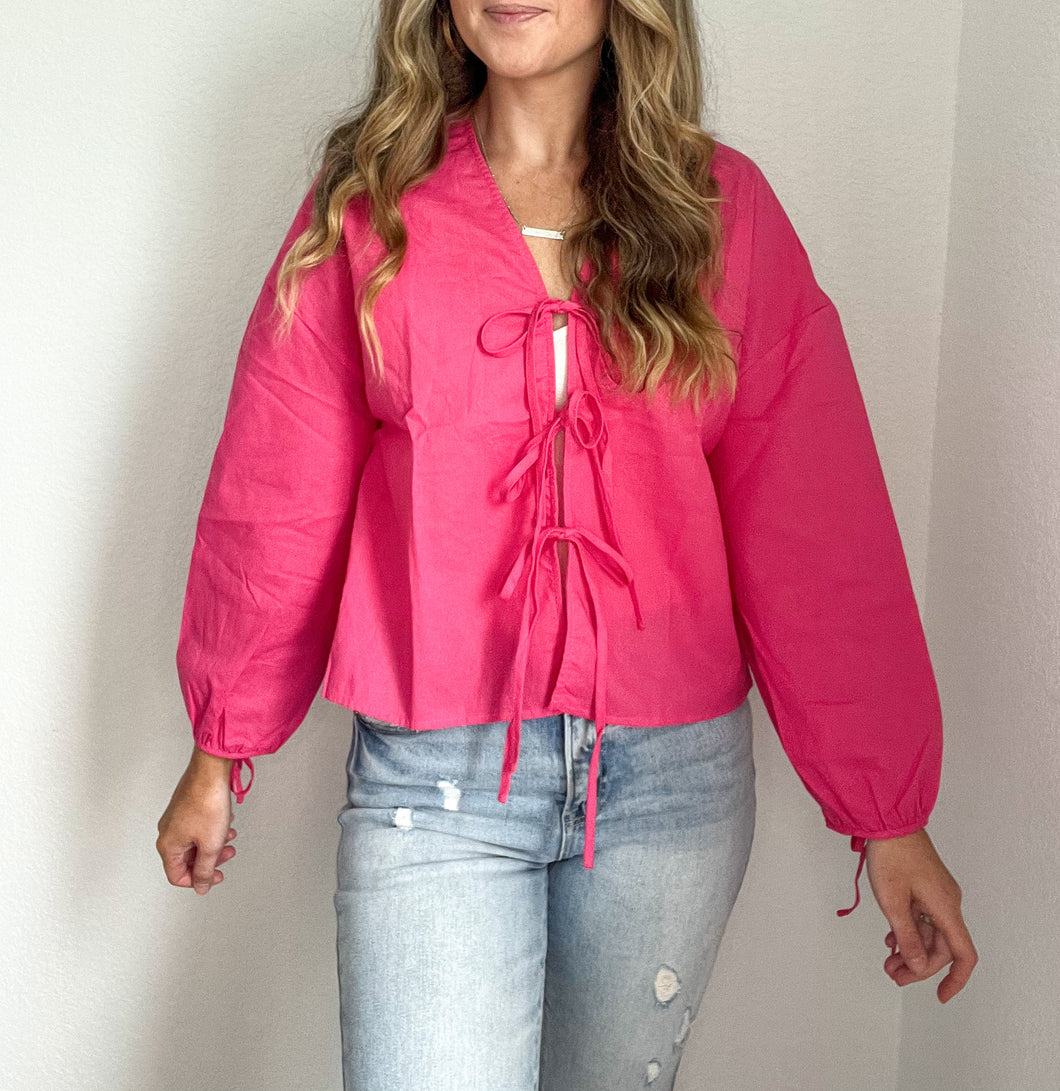 Kennedy Pink Front Tie Blouse