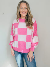 Load image into Gallery viewer, Amber Checkered Bishop Sleeve Sweater
