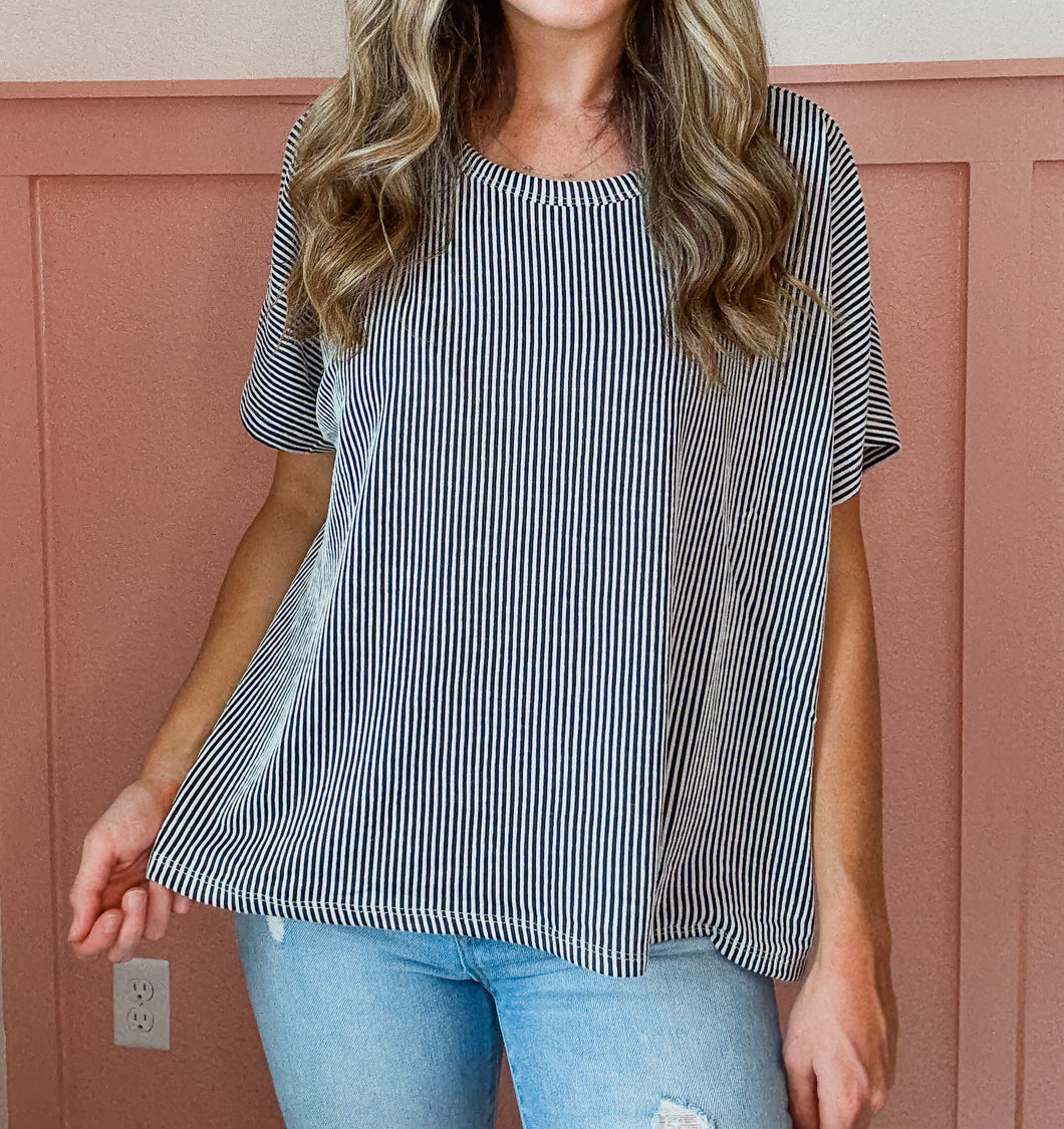 Ribed Striped Short Sleeve- Black