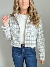 Load image into Gallery viewer, Rachel Cropped Fit Plaid Button Down Jacket- Grey
