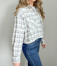 Load image into Gallery viewer, Rachel Cropped Fit Plaid Button Down Jacket- Grey
