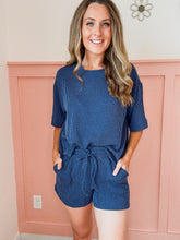 Load image into Gallery viewer, Blaine Corded Short Sleeve Set- Navy
