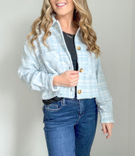 Load image into Gallery viewer, Rachel Cropped Fit Plaid Button Down Jacket- Light Blue
