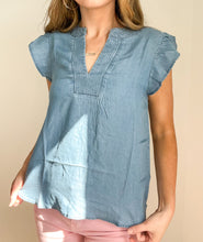 Load image into Gallery viewer, Sadi Ruffle Sleeve Chambray Top
