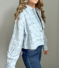 Load image into Gallery viewer, Rachel Cropped Fit Plaid Button Down Jacket- Light Blue
