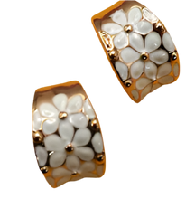 Load image into Gallery viewer, Gold with White Flowers Earrings

