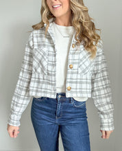 Load image into Gallery viewer, Rachel Cropped Fit Plaid Button Down Jacket- Grey
