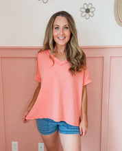 Load image into Gallery viewer, Corded Rib Short Sleeve- Coral
